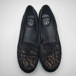 Dansko Olivia Slip On Shoes EU 42/US 12 Bronze Snake Print Blk Leather Loafers